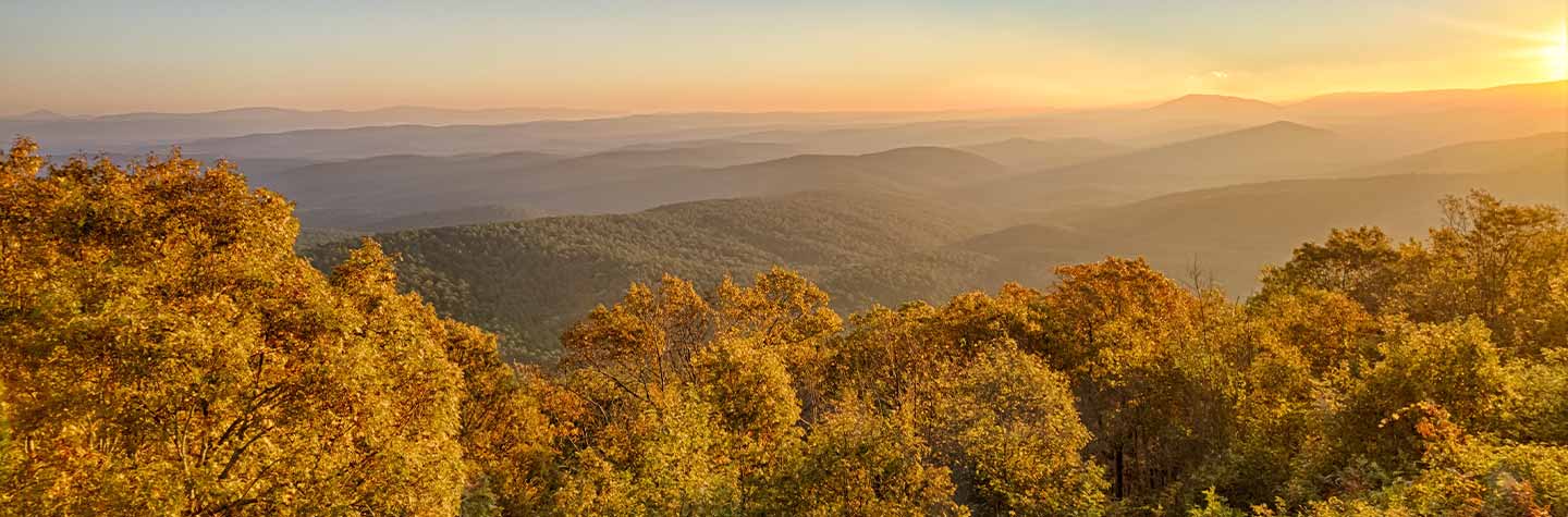fall sunset in ouachita national forest, ar
