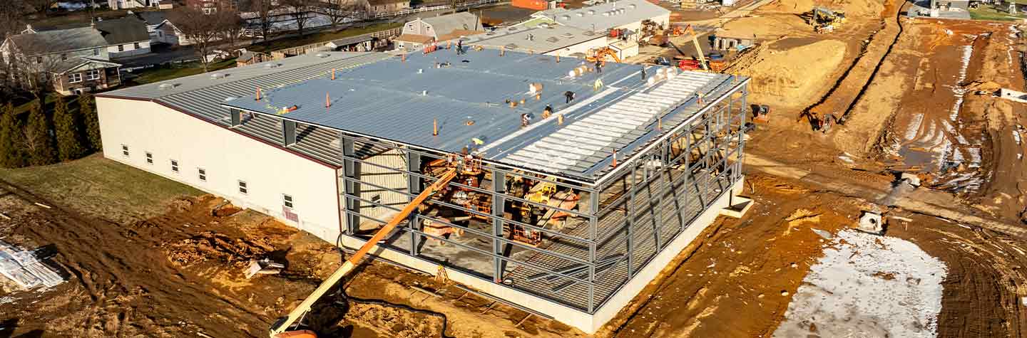 construction on a large warehouse