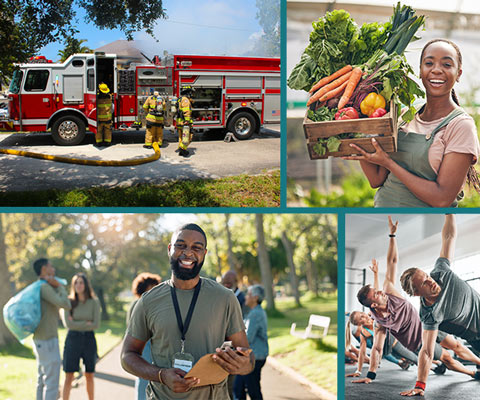 community projects including exercise, fresh produce, cleanup, safety